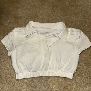 Alo White Cropped Polo Shirt